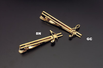 Altın Kaplama Sol Anahtarı Kristal Taşlı Kravat İğnesi - 1