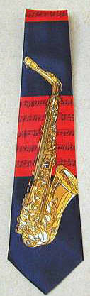 Saksafon Temalı Polyester Kravat - Musikboutique