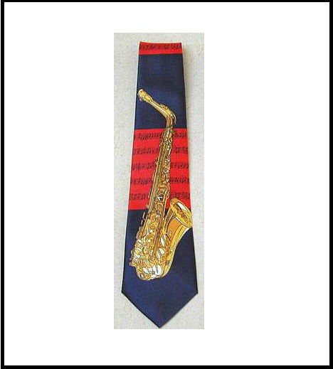 Saksafon Temalı Polyester Kravat - Musikboutique