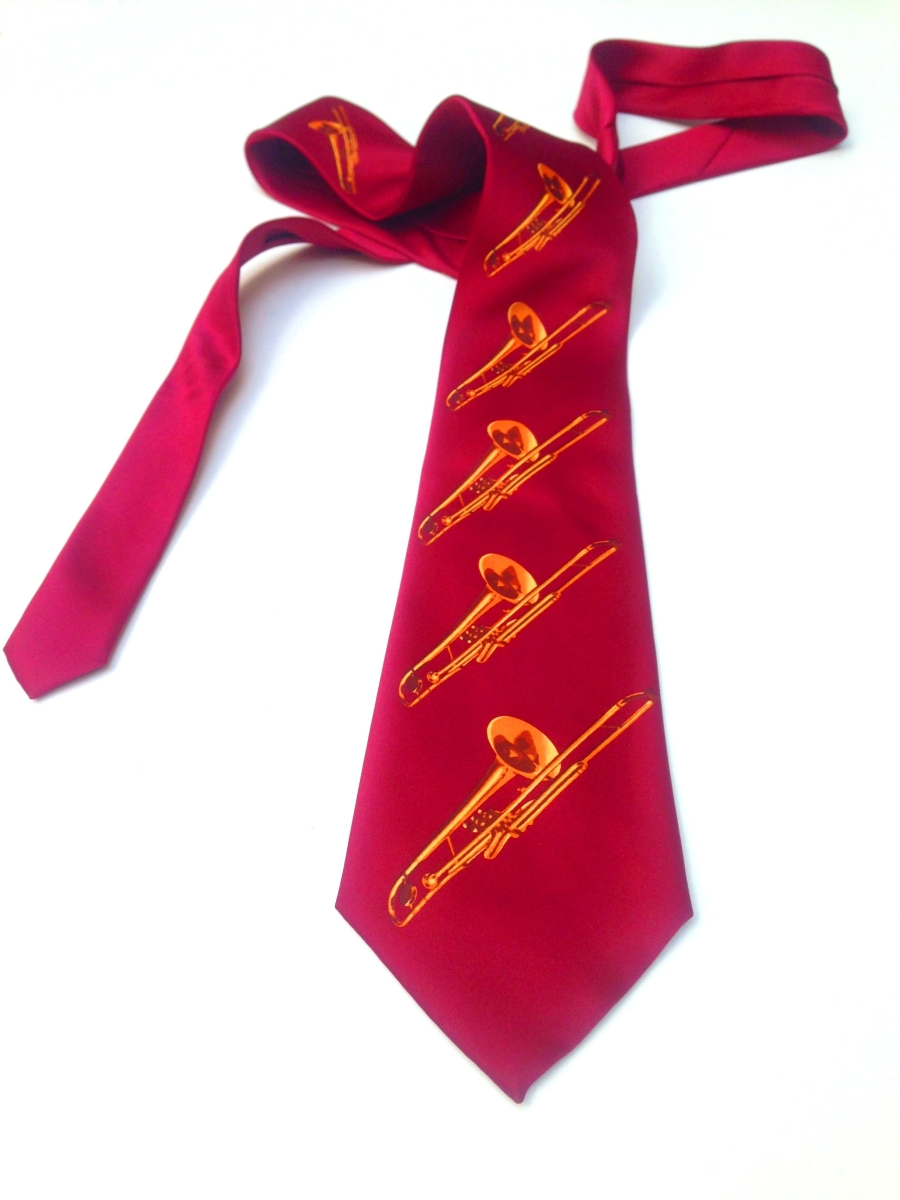Enstrümanlı Polyester Bordo Kravat - Musikboutique