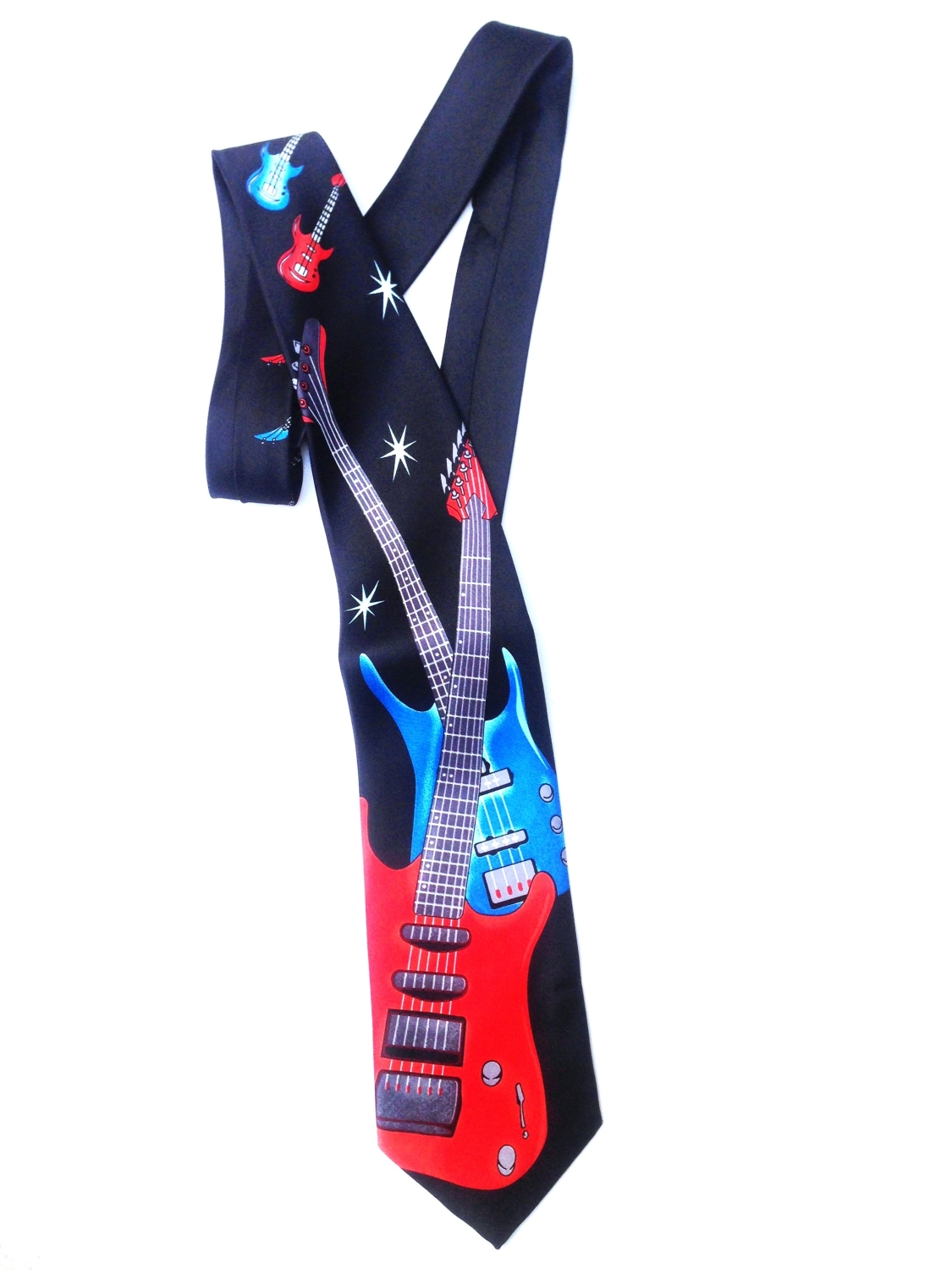 Elektrogitar Desenli Polyester Siyah Kravat