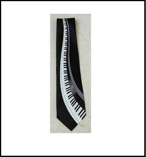 Piyano Tuşları Temalı Polyester Siyah Kravat - Musikboutique