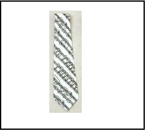 Notalı Beyaz Polyester Kravat - Musikboutique