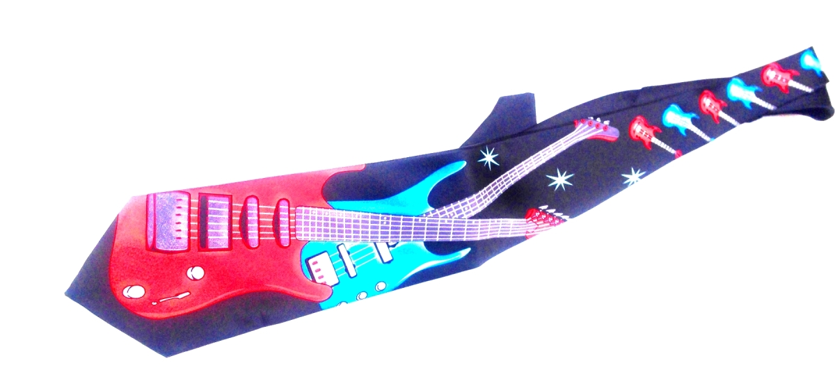 Elektrogitar Desenli Polyester Lacivert Kravat - Thumbnail