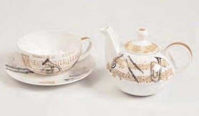Enstrümanlı Porselen Çay Fincanı ve Demlik - 2