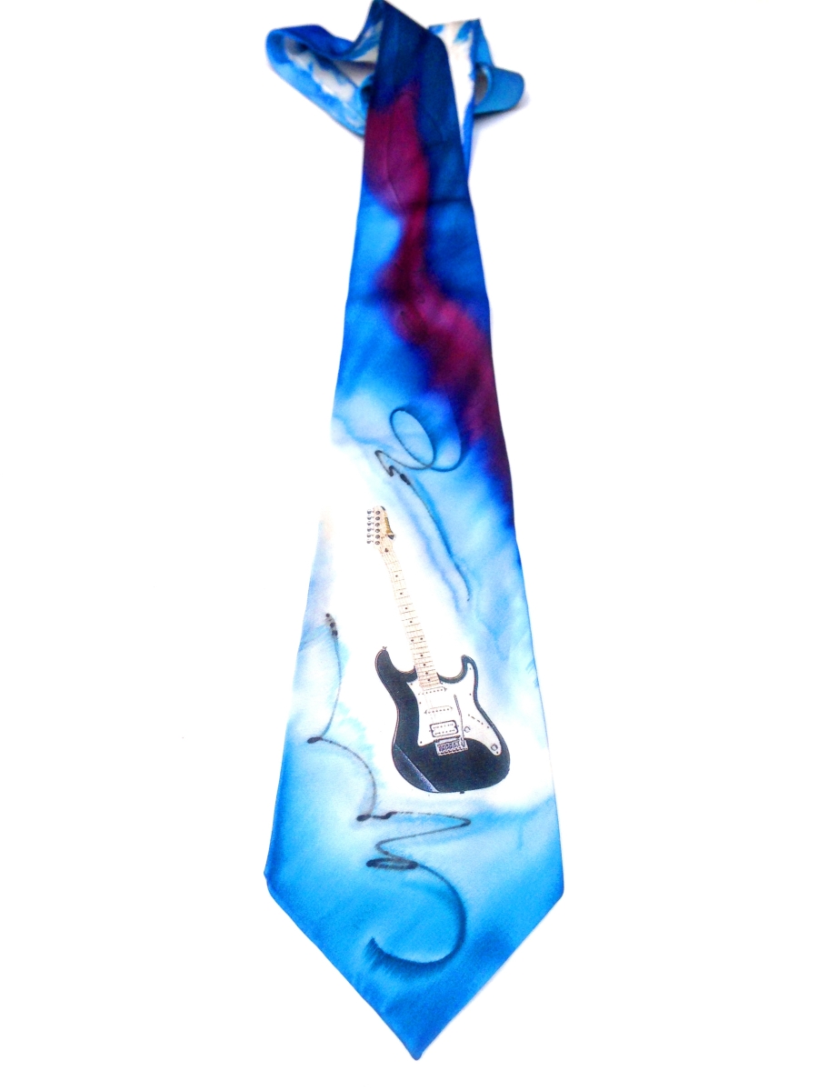 El Yapımı İpek Kravat - Elektrogitar Desenli - Musikboutique
