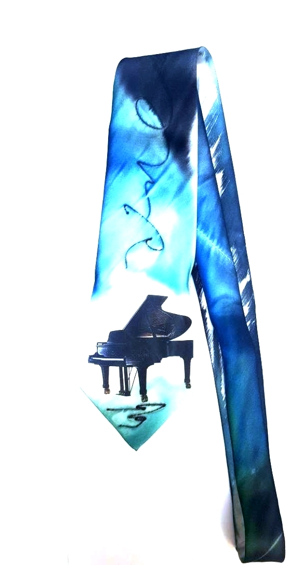 El Yapımı İpek Kravat - Piyano Desenli