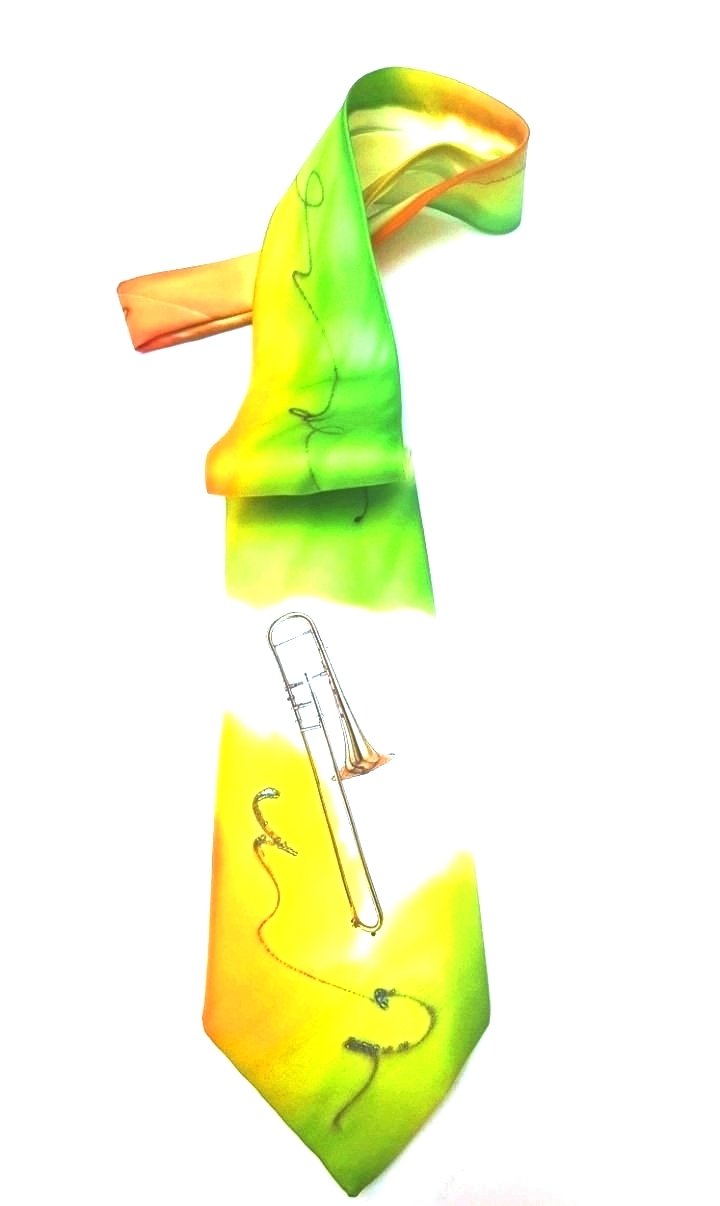 El Yapımı İpek Kravat - Trombon Desenli