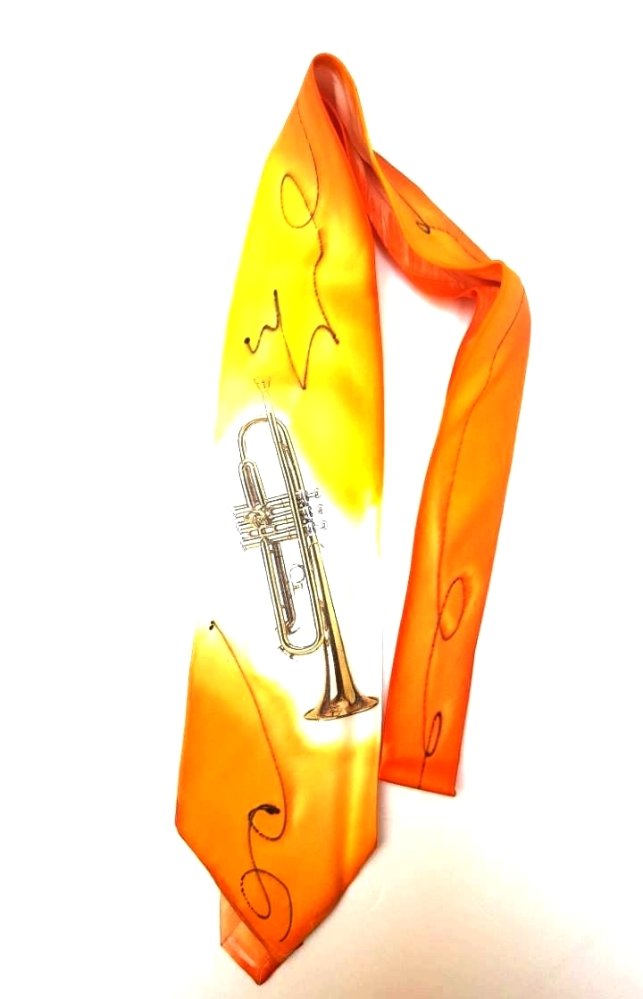 El Yapımı İpek Kravat - Trompet Desenli