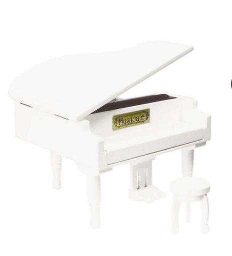 Beyaz Kuyruklu Piyano Ahşap Müzik Kutusu