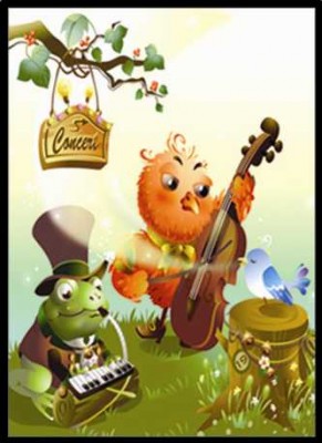 Müzisyen Kurbağa ve Baykuş Poster - Thumbnail