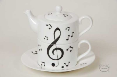 Çaydanlık ve Fincan. Sol Anahtar ve Nota desenli - Anka Verlag