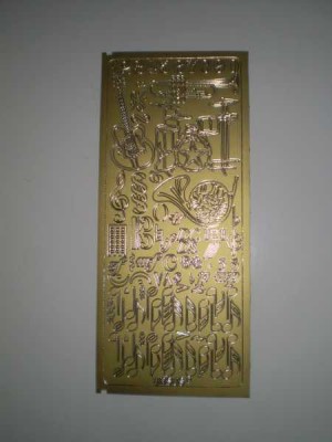 Altın Rengi Enstrümanlı ve Notalı Sticker - Musikboutique