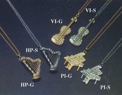 Gümüş Kaplama Kristal Taşlı Keman Kolye - G&G