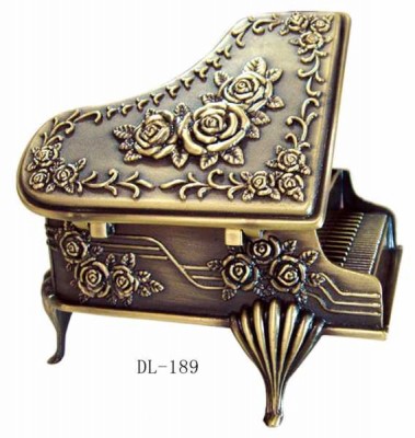 Antik Sarı Kuyruklu Piyano Şeklinde Mücevher Kutusu - Thumbnail