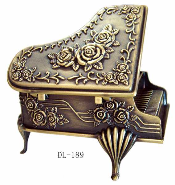Antik Sarı Kuyruklu Piyano Şeklinde Mücevher Kutusu