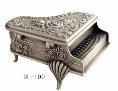 Antik Gri Kuyruklu Piyano Şeklinde Mücevher Kutusu - Thumbnail