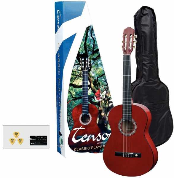 TENSON Kırmızı Klasik Gitar Set 4/4