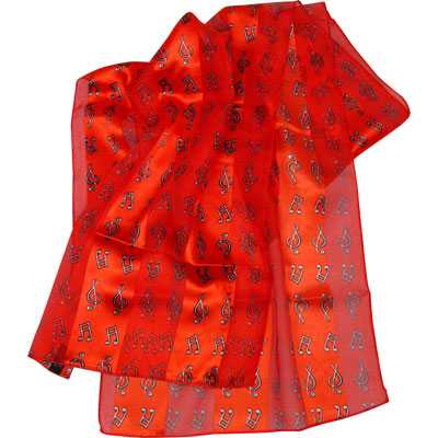 Sol Anahtarlı ve Notalı Kırmızı Saten Eşarp - AİM GİFTS