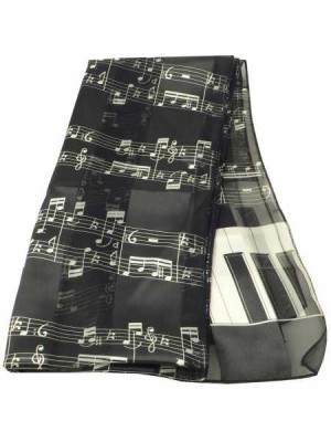 Notalı ve Tuşeli Siyah Saten Eşarp - AİM GİFTS