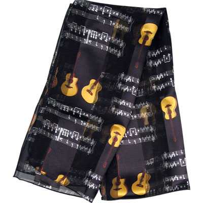 Gitarlı ve Notalı Siyah Saten Eşarp - AİM GİFTS