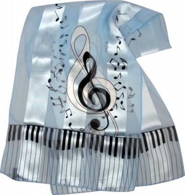 Tuşeli ve Sol Anahtarı Mavi Saten Eşarp - AİM GİFTS