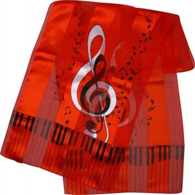 Tuşeli ve Sol Anahtarı Kırmızı Saten Eşarp - AİM GİFTS