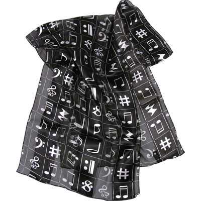 Karma Notalı Siyah Saten Eşarp - AİM GİFTS