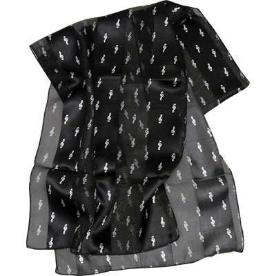 Sol Anahtarı Desenli Siyah Saten Eşarp - AİM GİFTS