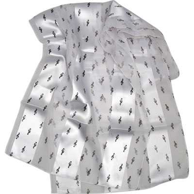 Sol Anahtarı Desenli Beyaz Saten Eşarp - AİM GİFTS