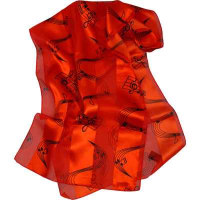 Dalgalı Notalı Kırmızı Saten Eşarp - AİM GİFTS