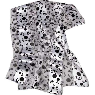 Nota Desenli Beyaz Saten Eşarp - AİM GİFTS