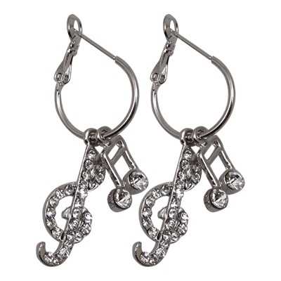 Kristal Taşlı Sol Anahtarı-16 lık Nota Küpe - Gümüş - AİM GİFTS