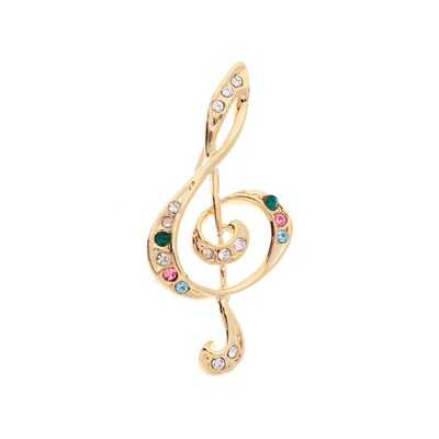 Renkli Yapay Elmas Taşlı Sol Anahtarı Broş - Gold - AİM GİFTS