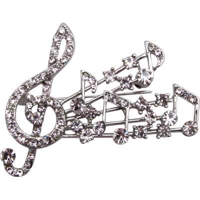 Yapay Elmas Taşlı Sol Anahtarı ve Notalar Broş - AİM GİFTS