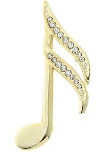 Yapay Elmas Taşlı 16 lık Nota Broş - Gold - AİM GİFTS