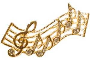 Yapay Elmas Taşlı Porte ve Notalar Broş - Gold - AİM GİFTS