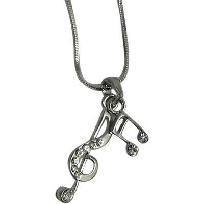 Yapay Elmas Taşlı Sol Anahtarı ve Notalı Kolye Gümüş Rengi - AİM GİFTS