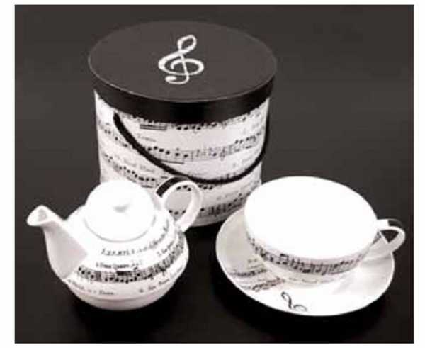 Porselen Notalı Demlikli Çay Fincan Seti