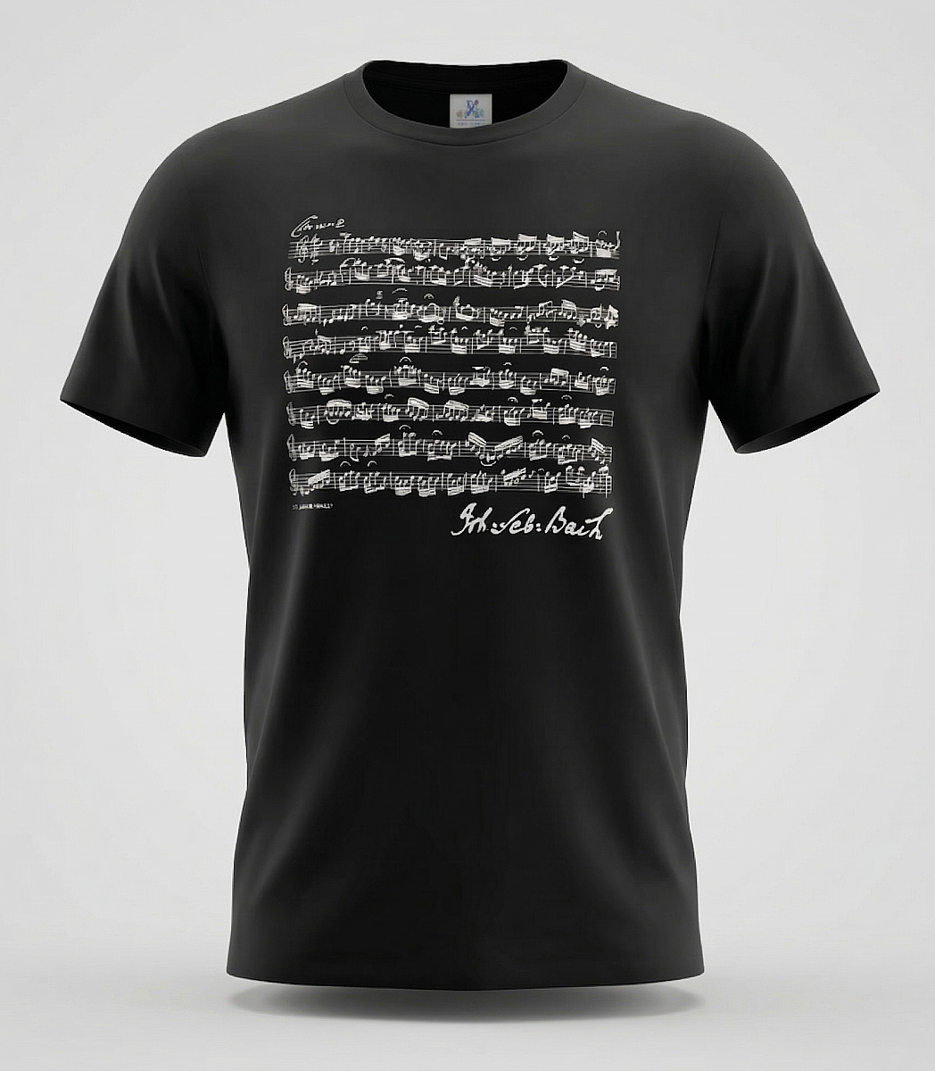 Bach Concerto Notalı ve İmzalı Siyah Tişört - ViennaWorld