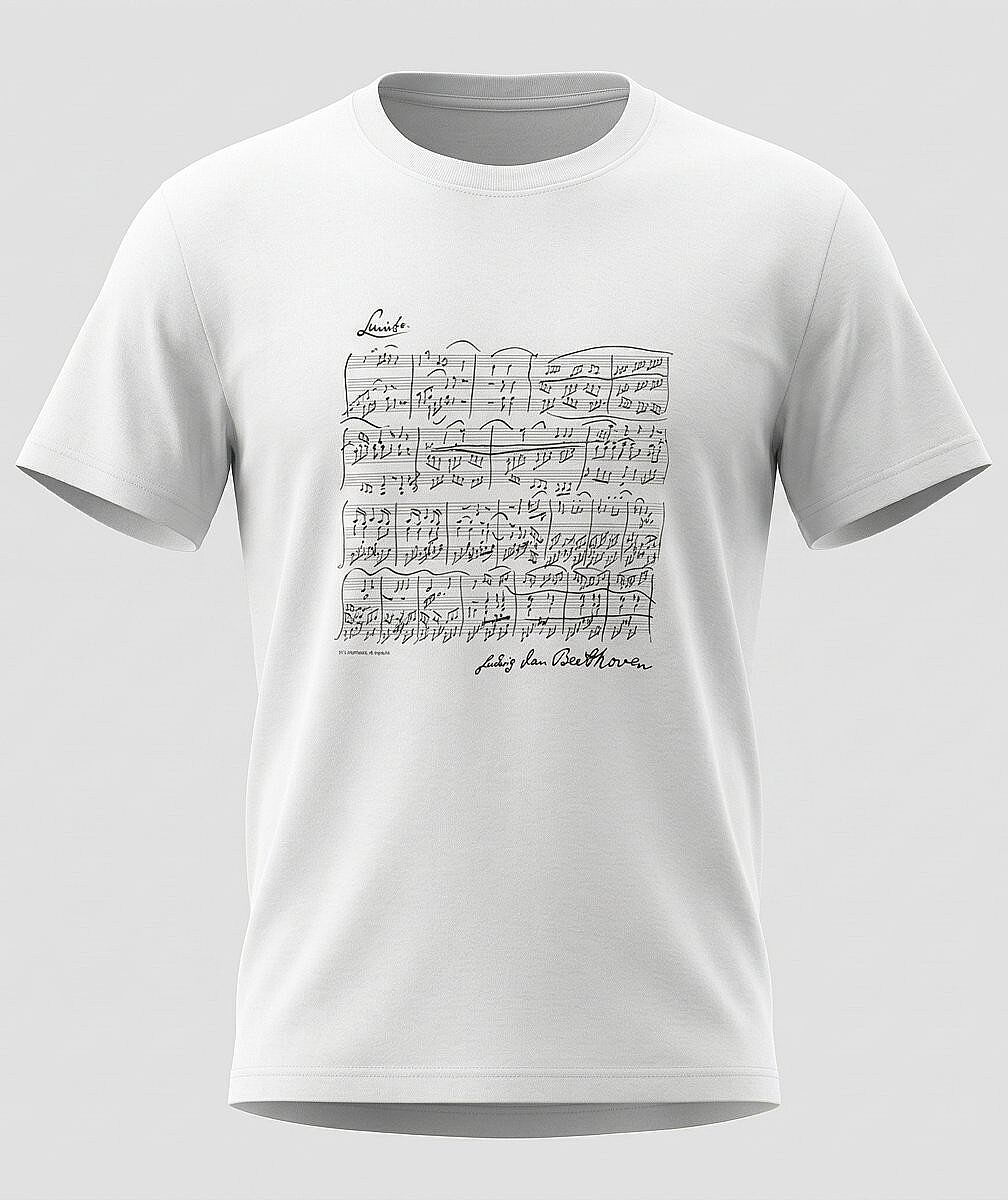 Beethoven Sonata Notalı ve İmzalı Beyaz Tişört - ViennaWorld