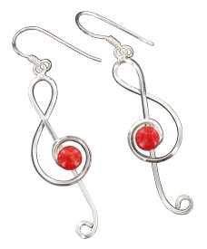 Gümüş Mercan Taşlı Sol Anahtarı Küpe - Anne Fuzeau