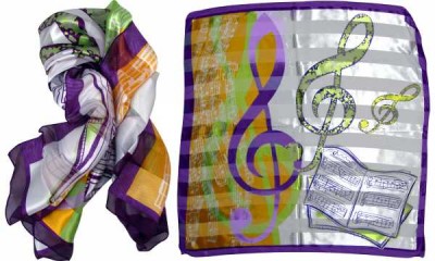 Müzik Desenli, Çok Renkli Saten Eşarp - AİM GİFTS