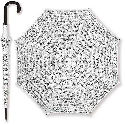 Notalı Baston Şemsiye Beyaz - Thumbnail