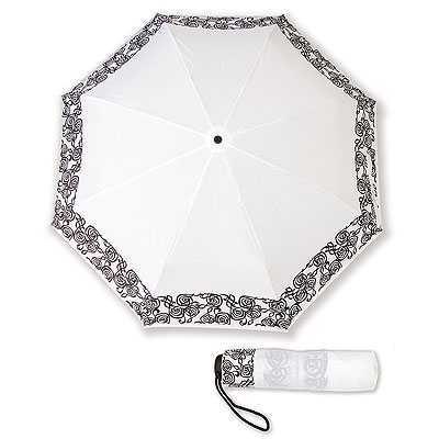 Tasarım Sol Anahtarlı Cep Şemsiye Beyaz - Thumbnail