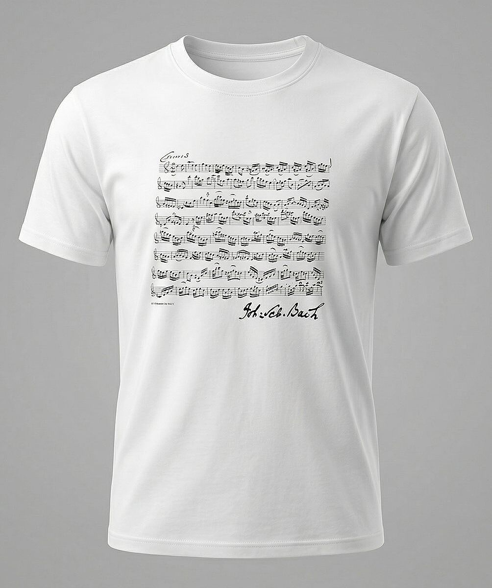 Bach Concerto Notalı ve İmzalı Beyaz Tişört - ViennaWorld